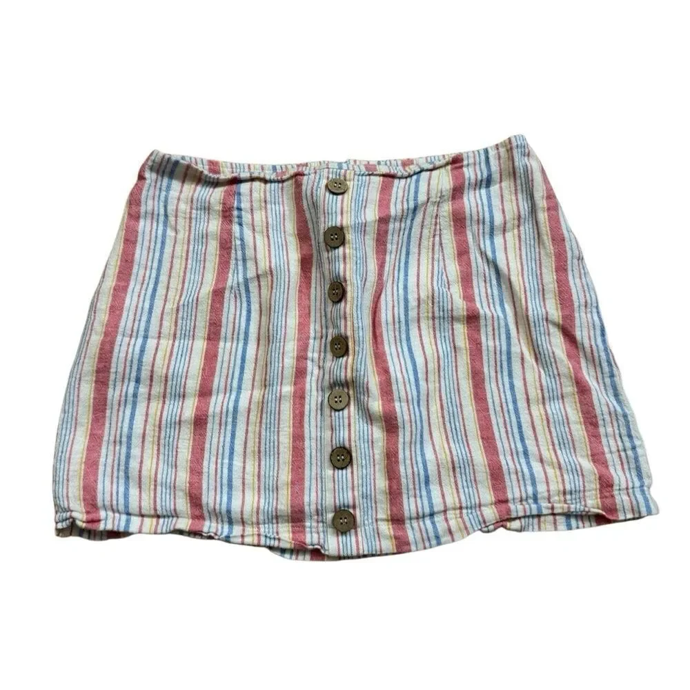 Forever 21 Juniors Linen Multi Color Stripe Micro Mini Boho Skirt Size Medium